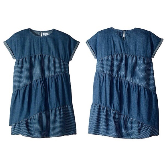 BCBG Girls Chambray Denim Mixed Pattern Dress 12 - Picture 2 of 7